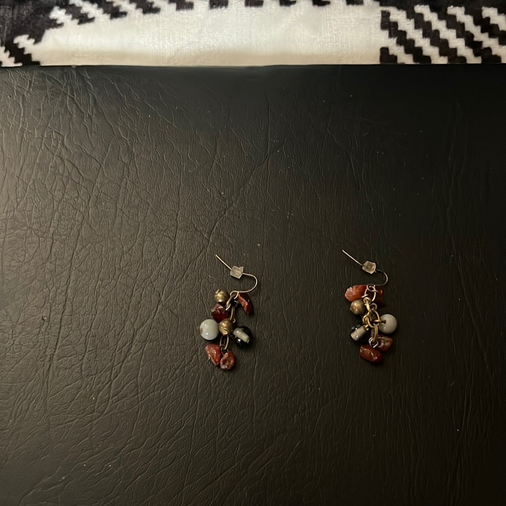 earrings light blue, red, and dark blue charms